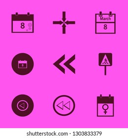 mark icon set with pedestrian sign, left arrow and march calendar vector illustration