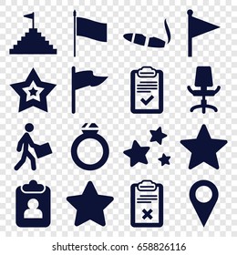 Mark icons set. set of 16 mark filled icons such as cigarette, courier, star, clipboard, office chair, pyramid flag, flag, ring