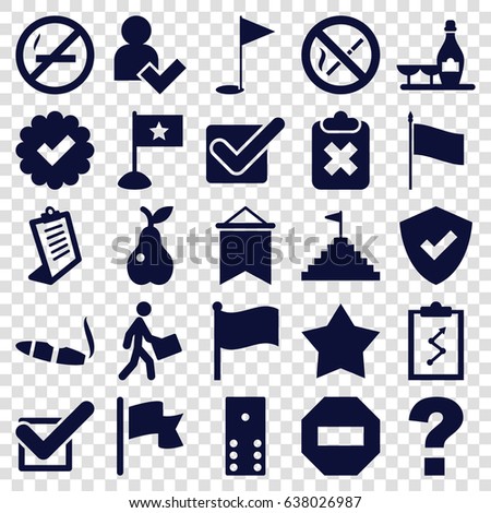 Mark icons set. set of 25 mark filled icons such as champagne and wine glasses, cigarette, clipboard, pear, courier, tick, add user, no smoking, gold flag, flag, pyramid flag