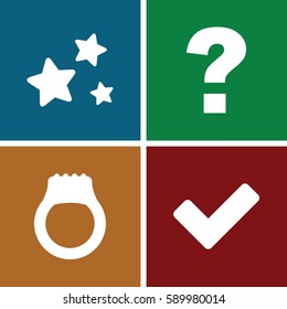 mark icons set. Set of 4 mark filled icons such as tick, star, ring