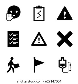Mark icons set. set of 9 mark filled icons such as bye emot, drop counter, warning, courier, checklist, cross, flag