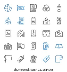 mark icons set. Collection of mark with toilet paper, price tag, list, marker, flag, shorts, social media, files, cold water, notification, tag. Editable and scalable mark icons.
