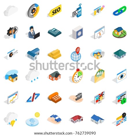 Mark icons set. Isometric style of 36 mark vector icons for web isolated on white background