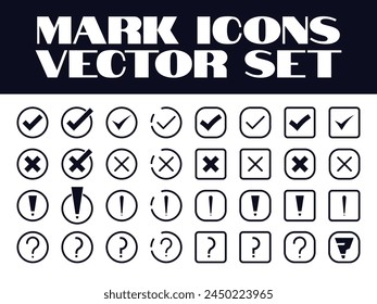 Mark Icons Set Vector Check Tick, Cross, Question, Exclamation Mark Icon Vector Graphics