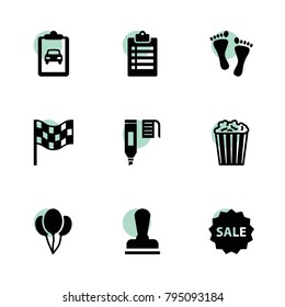 Mark icons. vector collection filled mark icons set.. includes symbols such as clipboard, stamp, car service list, highlighter, balloon. use for web, mobile and ui design.