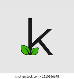 Mark letter K with double leaf Logo. Editable Logo