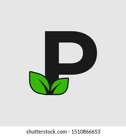 Mark letter P with double leaf Logo. Editable Logo