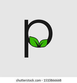 Mark letter P with double leaf Logo. Editable Logo