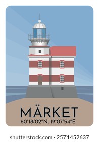 The Mark "Märket" lighthouse is located between Sweden and Finland in the Baltic Sea, Vector Illustration.