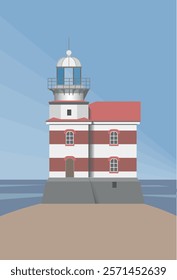 The Mark "Märket" lighthouse is located between Sweden and Finland in the Baltic Sea, Vector Illustration.