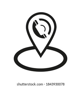 Marcar icono de ubicación.Marcar ubicación de oficina y número de teléfono en un icono,icono de oficina comercial.Símbolo del vector de ilustración de ubicación de esquema.10EPS
