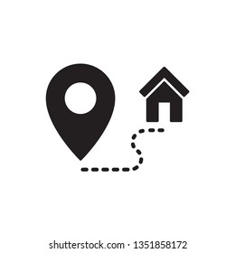 Mark and Location Symbol on the map vector icon.  An illustration of a route.A sign of gps navigation and coordinates . A route home.