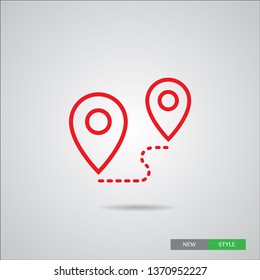 Mark and Location Symbol on the map vector icon. A sign of gps navigation and coordinates . An illustration of a route.