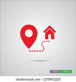 Mark and Location Symbol on the map vector icon.  An illustration of a route.A sign of gps navigation and coordinates . A route home.