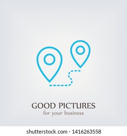 Mark and Location Symbol on the map vector icon. A sign of gps navigation and coordinates . An illustration of a route.