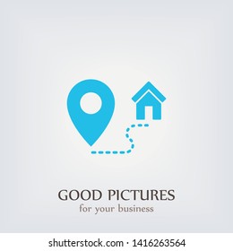 Mark and Location Symbol on the map vector icon.  An illustration of a route.A sign of gps navigation and coordinates . A route home.