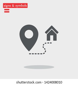 Mark and Location Symbol on the map vector icon.  An illustration of a route.A sign of gps navigation and coordinates . A route home.