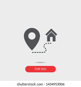 Mark and Location Symbol on the map vector icon.  An illustration of a route.A sign of gps navigation and coordinates . A route home.