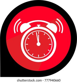 mark map icon, marker with alarm clock symbol, red and black flat