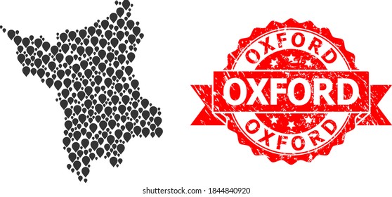 Mark mosaic map of Roraima State and grunge ribbon stamp. Red stamp seal includes Oxford tag inside ribbon. Abstract map of Roraima State is constructed from random mark symbols. Abstract plan.