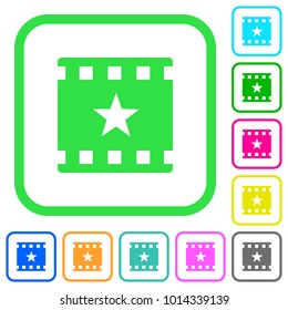 Mark movie vivid colored flat icons in curved borders on white background