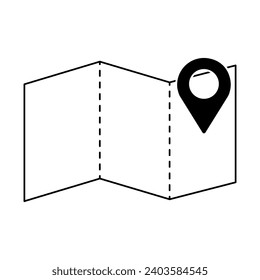Marque en el icono de la línea de folleto. etiqueta GPS, mapa, dirección, atlas, globo, terreno, carretera, navegador. Iconos vectores para empresas y publicidad
