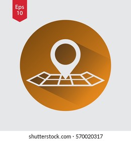 Mark On Map In Circle. Simple Flat Icon. Vector Illustrated Sign. Pin Symbol