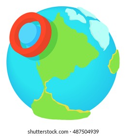 Mark on map of earth icon in cartoon style isolated on white background. Point symbol vector illustration