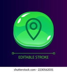 Mark on map glossy ui button with linear icon. Navigation tool. Find place online. Isolated user interface element for web, mobile, video game design. Editable stroke. Arial font used