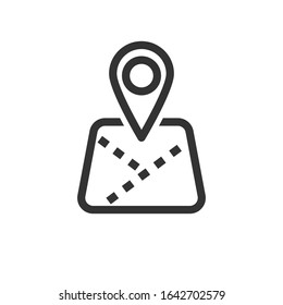 Mark on the map icon. location mark on printed map sign. Linear style. Flat design element. Editable stroke