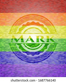 Mark on mosaic background with the colors of the LGBT flag