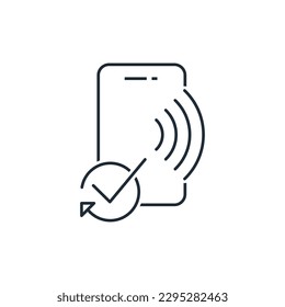 Сheck mark with phone. Аpply now or confirm. Vector linear icon isolated on white background.