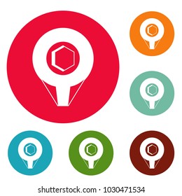 Mark pin icons circle set vector isolated on white background