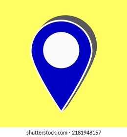 Mark pointer sign. Blue Icon with white stroke in 3d at yellow Background. Illustration.