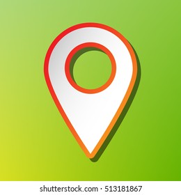 Mark pointer sign. Contrast icon with reddish stroke on green backgound.