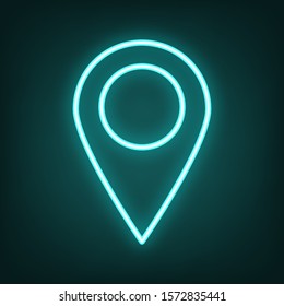 Mark Pointer Sign. Cyan Neon Icon In The Dark. Bluring. Luminescence. Illustration.