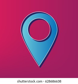 Mark pointer sign. Vector. Blue 3d printed icon on magenta background.