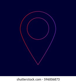 Mark pointer sign. Vector. Line icon with gradient from red to violet colors on dark blue background.