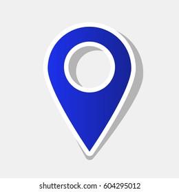 Mark pointer sign. Vector. New year bluish icon with outside stroke and gray shadow on light gray background.