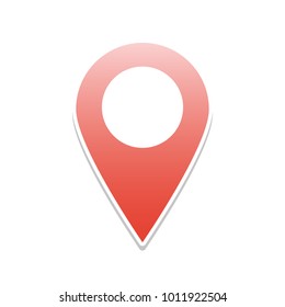 Mark pointer sign. Vector. Reddish icon with white and gray shadow on white background. Isolated.