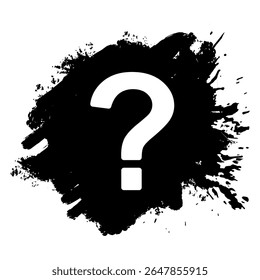 Mark question shapes with grunge splashes and ink splatters vector. artistic, distressed feel. Great for edgy curiosity, abstract doubts, or dynamic problem-solving concepts.