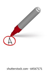 the A mark rounded with red marker