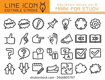 Mark for study vector icon set. Editable line stroke.