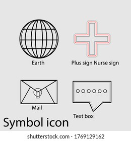 Mark, symbol, world icon, red cross or nurse sign, envelope and message box