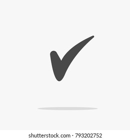 Mark or tick for correct approved and certified vector icon for websites social media gray with shadow