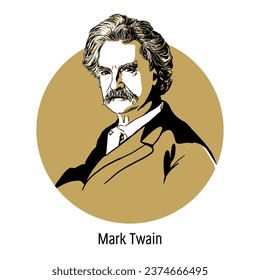 Mark Twain was an American writer, humorist, journalist, and public figure. Hand-drawn vector illustration.