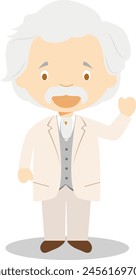 Mark Twain cartoon character. Vector Illustration. Kids History Collection.