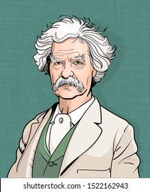 Mark Twain Cartoon Portrait, Vector