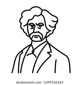 Mark Twain, line icon. American writer portrait. Minimalist vector, linear illustration. Editable strokes