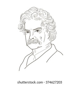 Mark Twain (Samuel Langhorne Clemens), an American author and humorist of the 19th - 20th century. Sketch illustration. Vector.